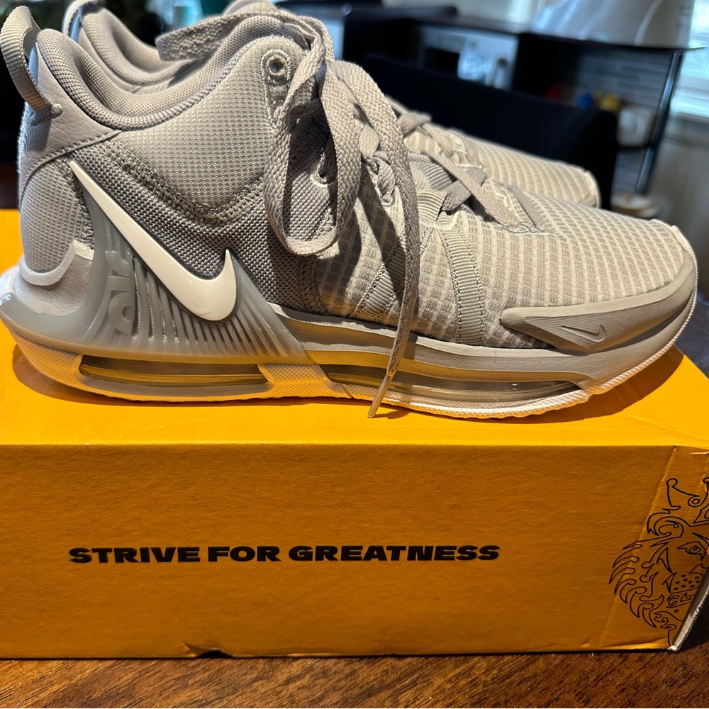 Men’s size 8 Lebron Witness VII White-Wolf Grey like new with box.